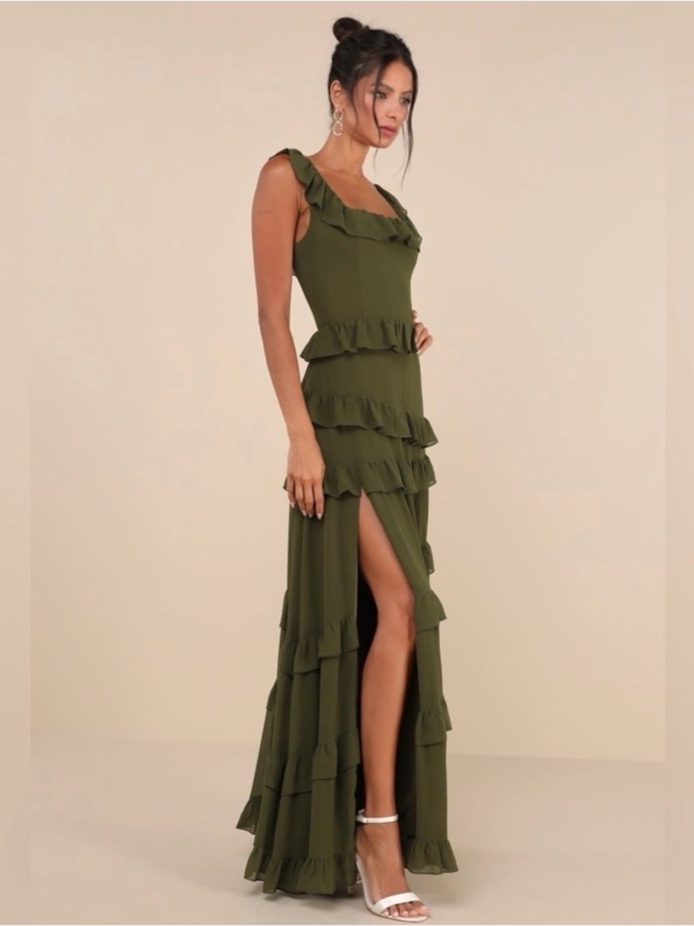Lulus Compelling Romantic Olive Green Ruffled Tiered
Maxi Dress - Picture 3 of 5